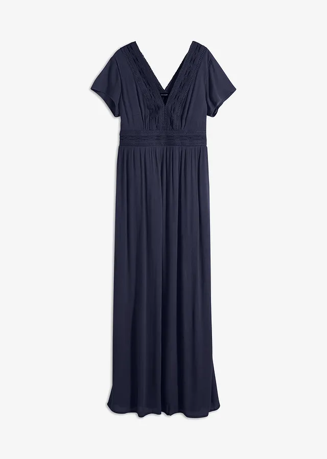 Robe longue en viscose fluide, Couleur: bleu foncé