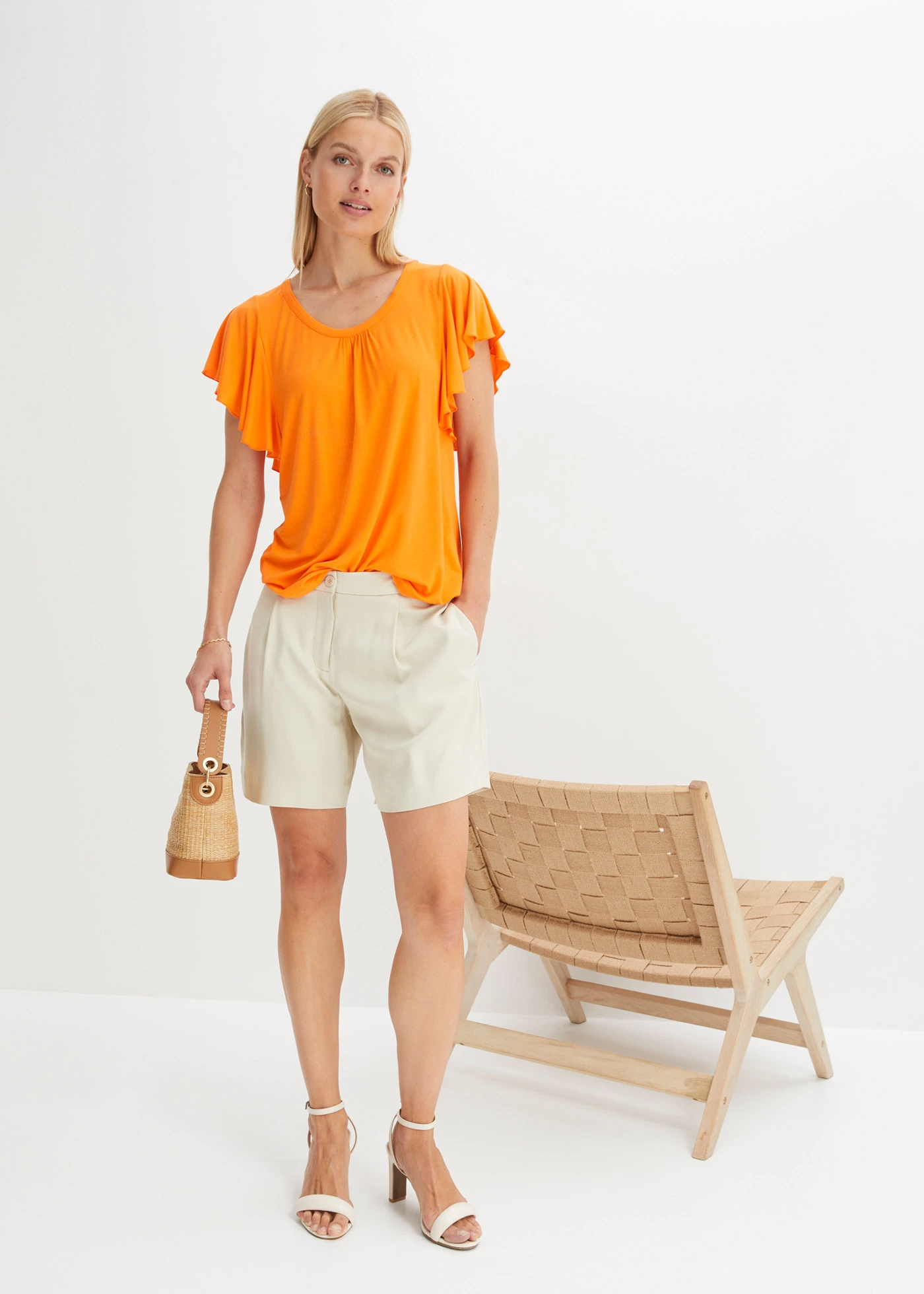 Shirt met volantmouwen • pompoenoranje • bonprix online shop