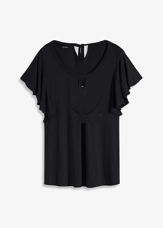 Shirt met volantmouwen • zwart • bonprix online shop