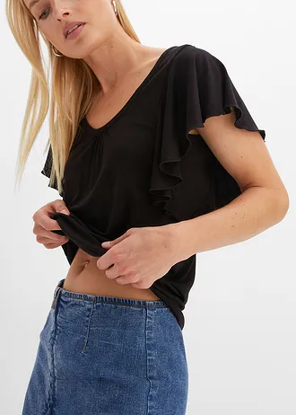 Shirt met volantmouwen • zwart • bonprix online shop