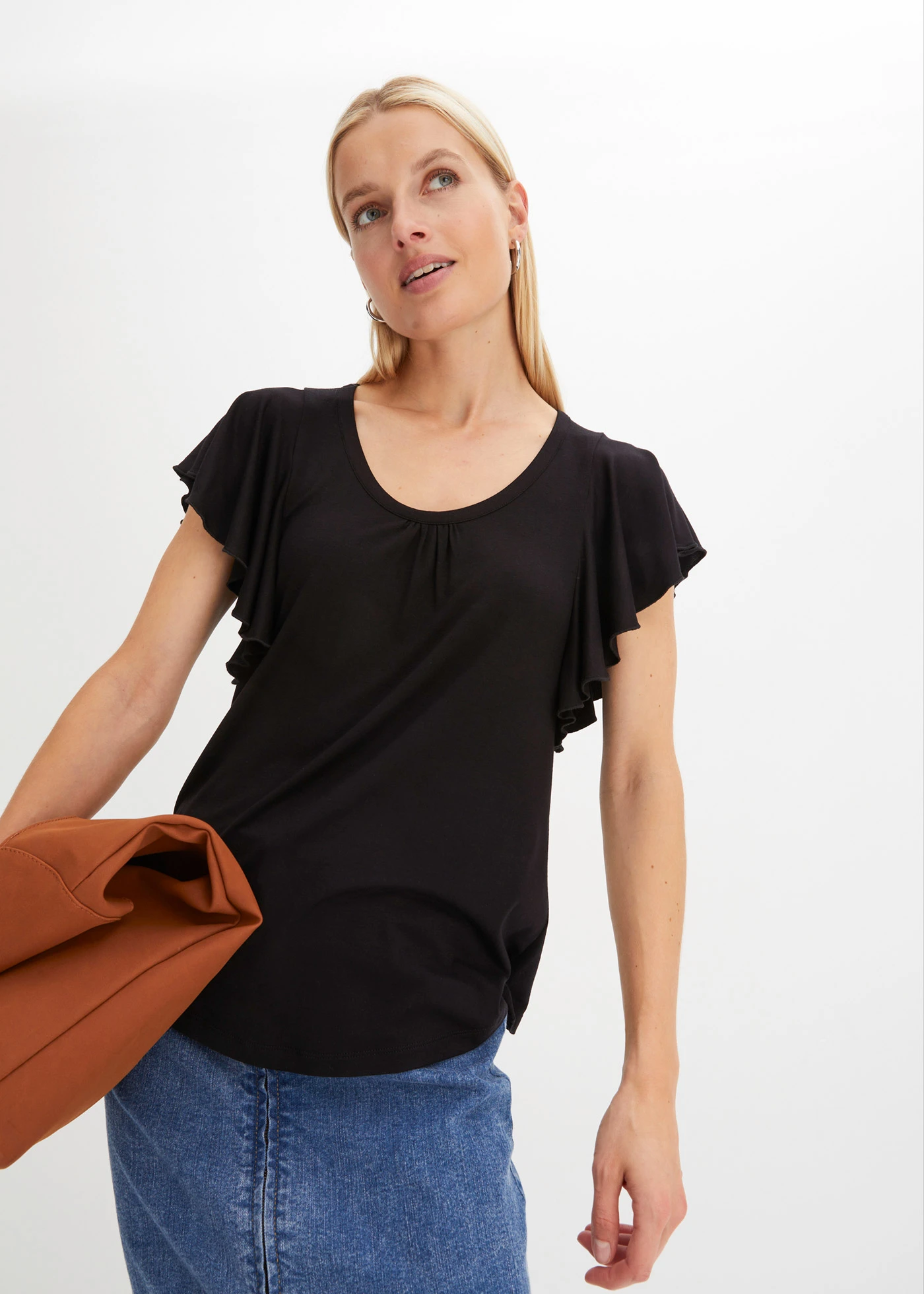 Shirt met volantmouwen • zwart • bonprix online shop