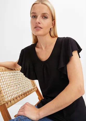 Shirt met volantmouwen • zwart • bonprix online shop