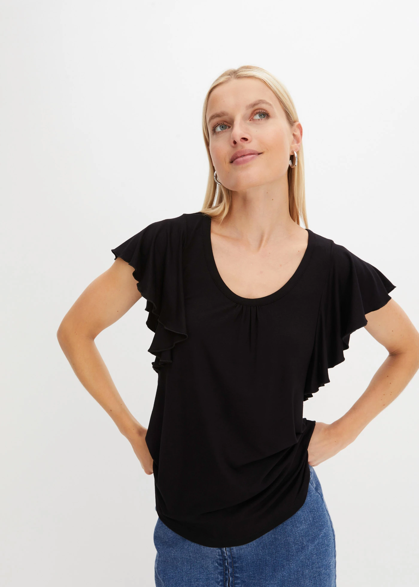 Shirt met volantmouwen • zwart • bonprix online shop