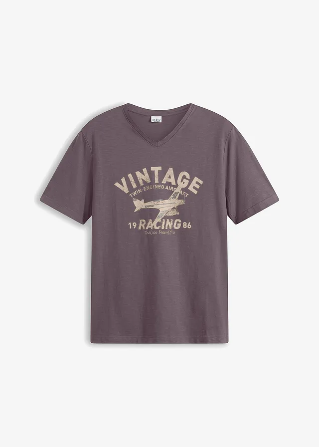 T-shirt van vlamgaren • paars met print • bonprix online shop