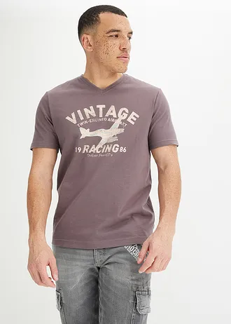T-shirt van vlamgaren • paars met print • bonprix online shop