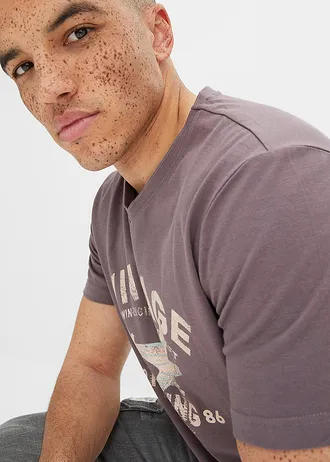 T-shirt van vlamgaren • paars met print • bonprix online shop