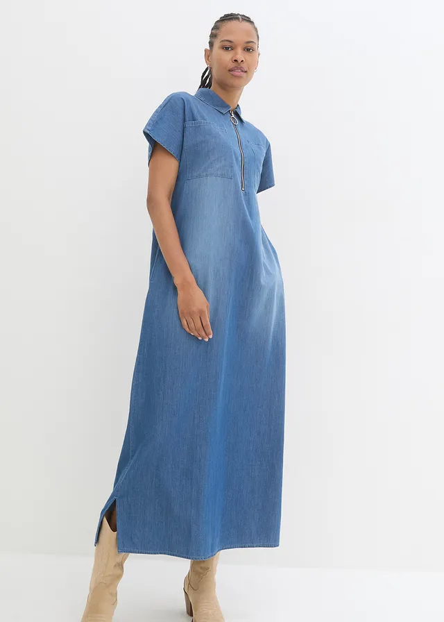 Maxi spijkerjurk, Kleur: blauw denim used