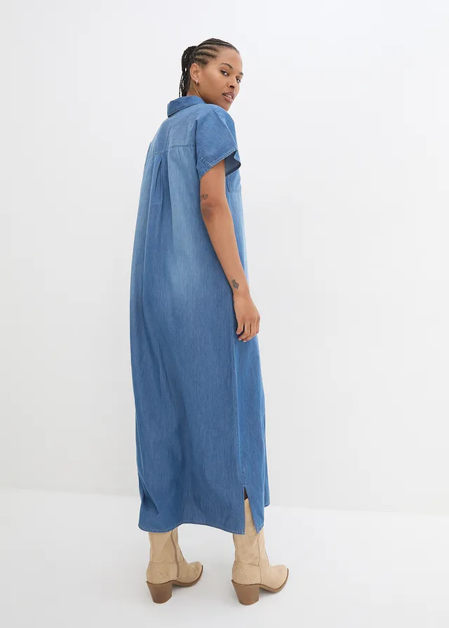 Maxi spijkerjurk, Kleur: blauw denim used