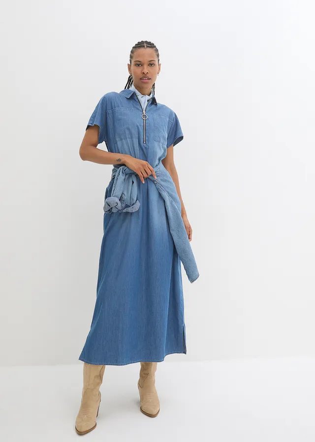 Maxi spijkerjurk, Kleur: blauw denim used
