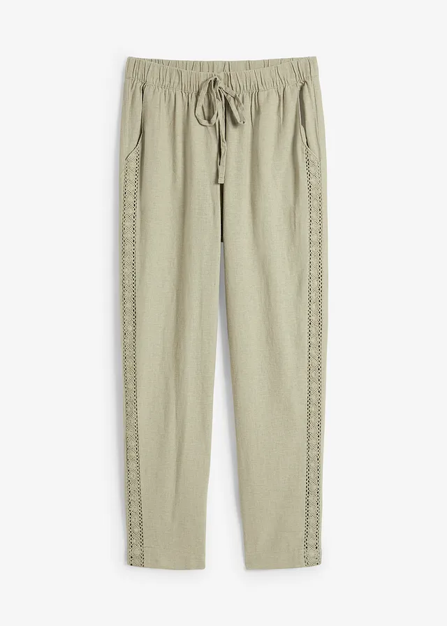 Linnen broek met kant opzij, cropped