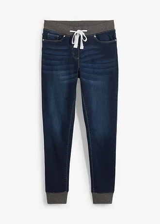 Boyfriend jeans mid waist met comfortband, Kleur: nachtblauw denim