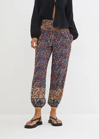 Pantalon jogger en viscose fluide, Couleur: bleu foncé paisley