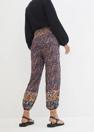Pantalon jogger en viscose fluide, Couleur: bleu foncé paisley
