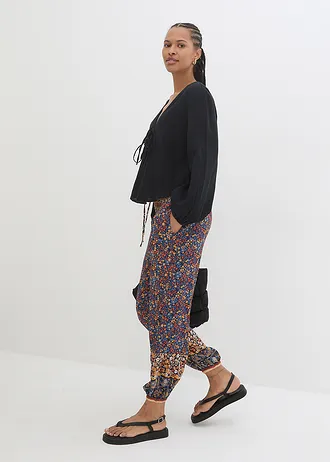 Pantalon jogger en viscose fluide, Couleur: bleu foncé paisley