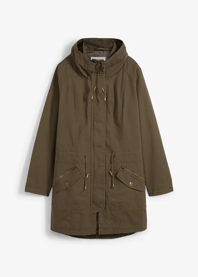 Parka courte en coton à col montant, cintrée