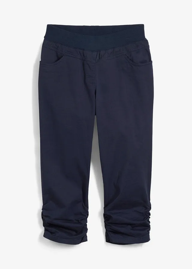 Capri broek van katoenmix met comfortband, Kleur: donkerblauw