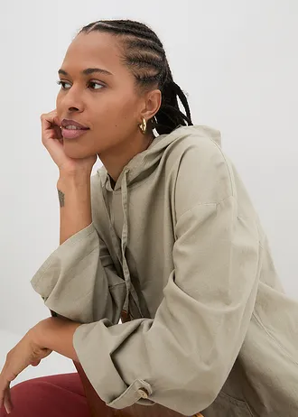 Blouse ample à capuche en lin mélangé • new kaki • Boutique bonprix