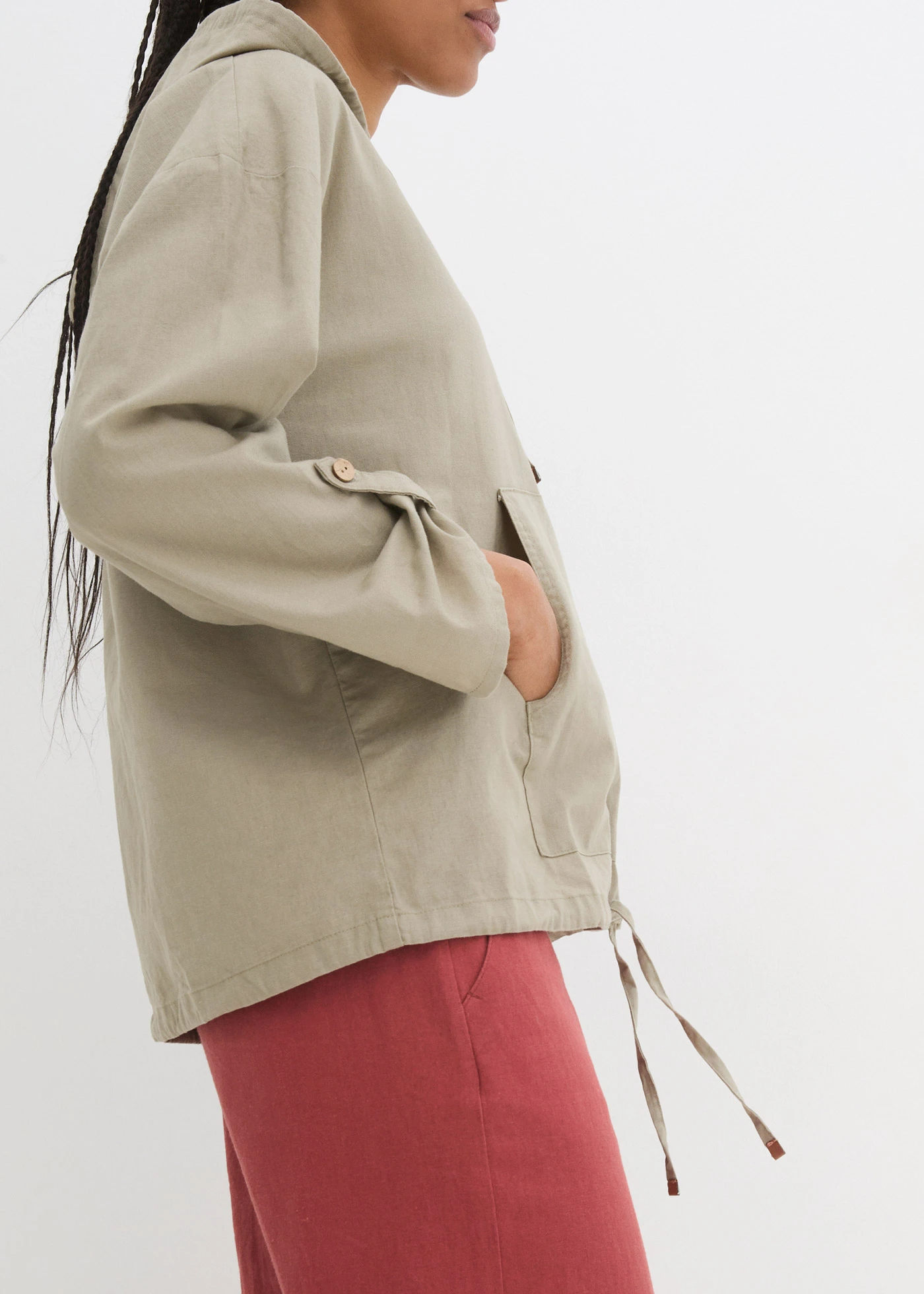 Blouse met capuchon van linnenmix • new kaki • bonprix online shop