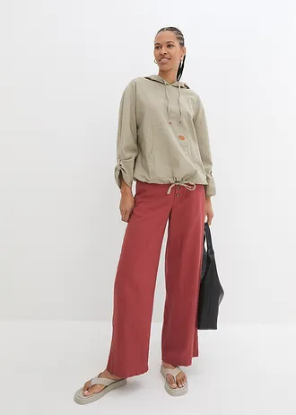 Blouse ample avec capuche en lin mélangé • new kaki • Boutique bonprix