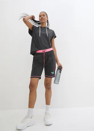 Teplákové šortky ze směsi s bavlnou, barva: antracitový melír