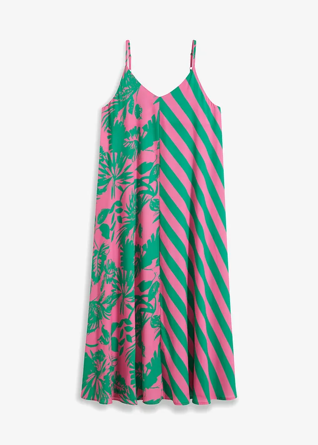 Robe longue et ample, Couleur: rose vif-vert floral
