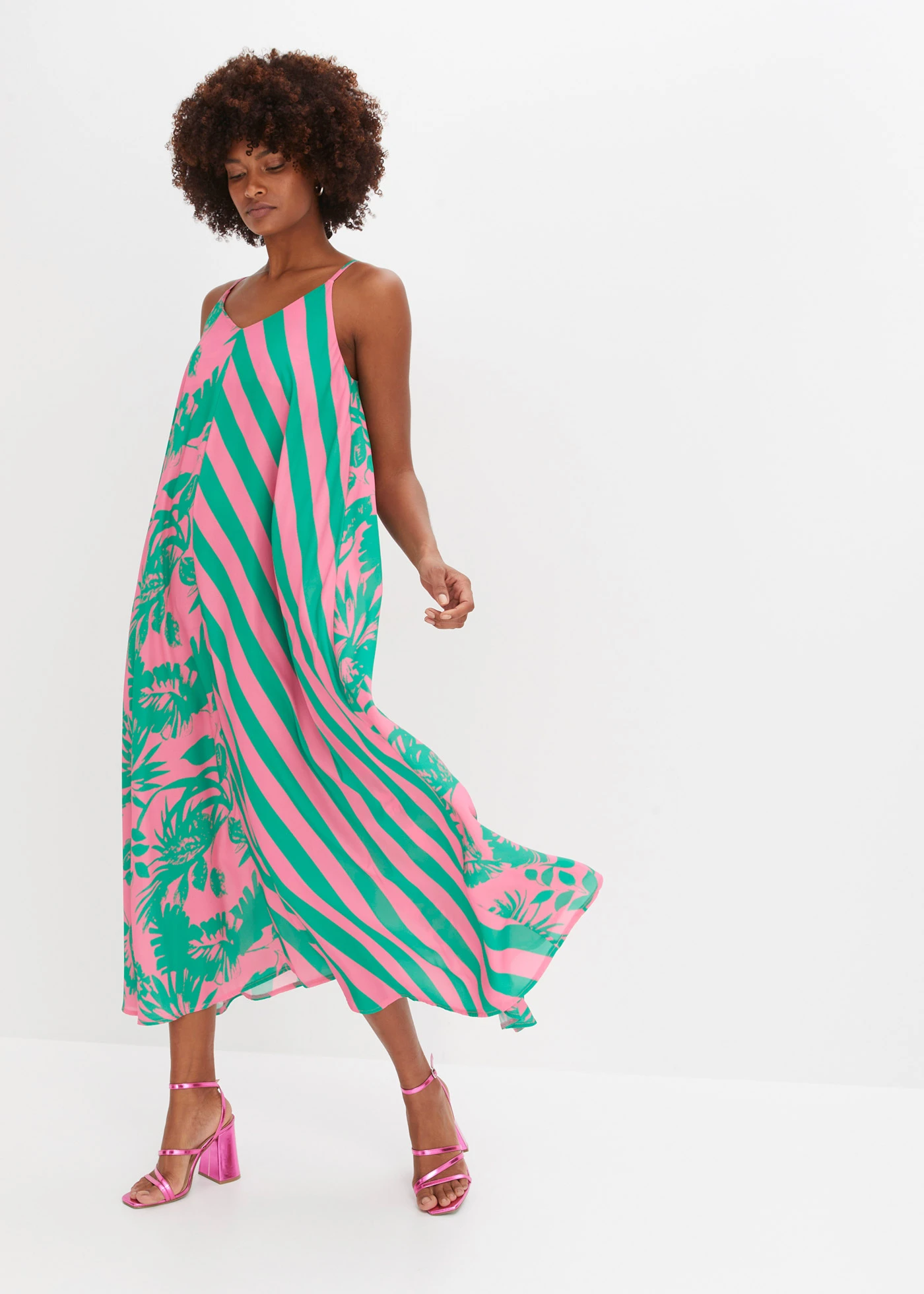 Dlouhé, široké šaty • pink-zelená s květy • bonprix obchod