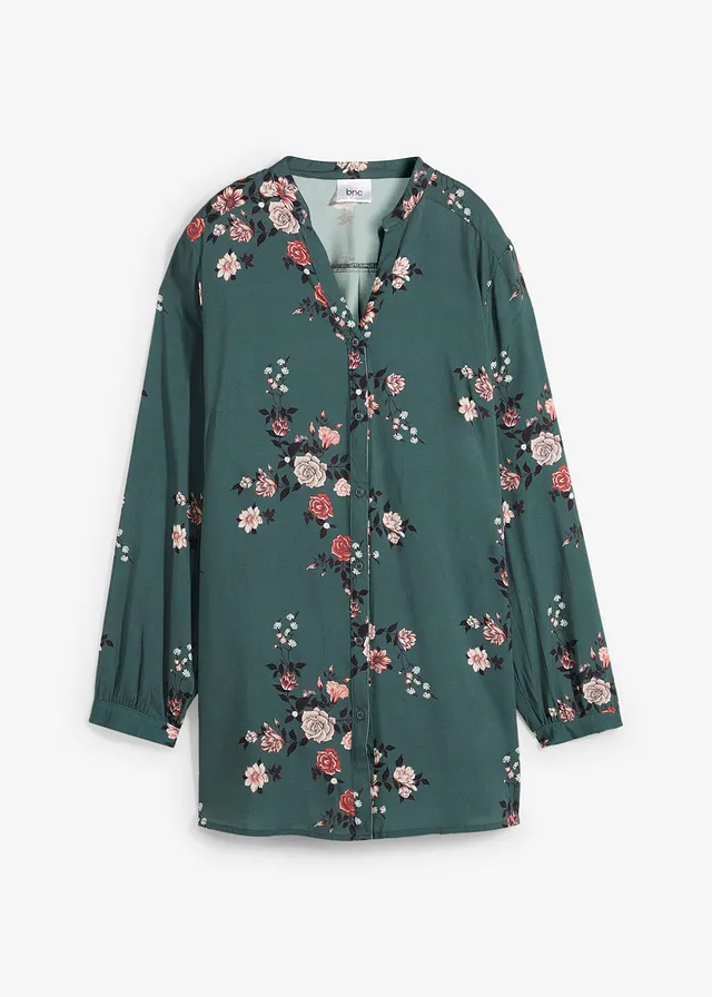 Lange blouse van soepele viscose • eucalyptusgroen gebloemd • bonprix online shop