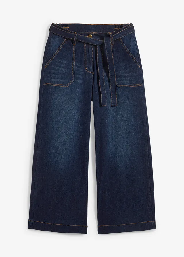 Jean large raccourci, taille haute élastiquée