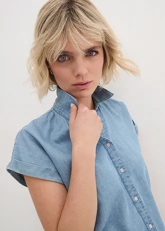 Džínová halenka se lnem, krátký rukáv • světle modrý denim • bonprix obchod