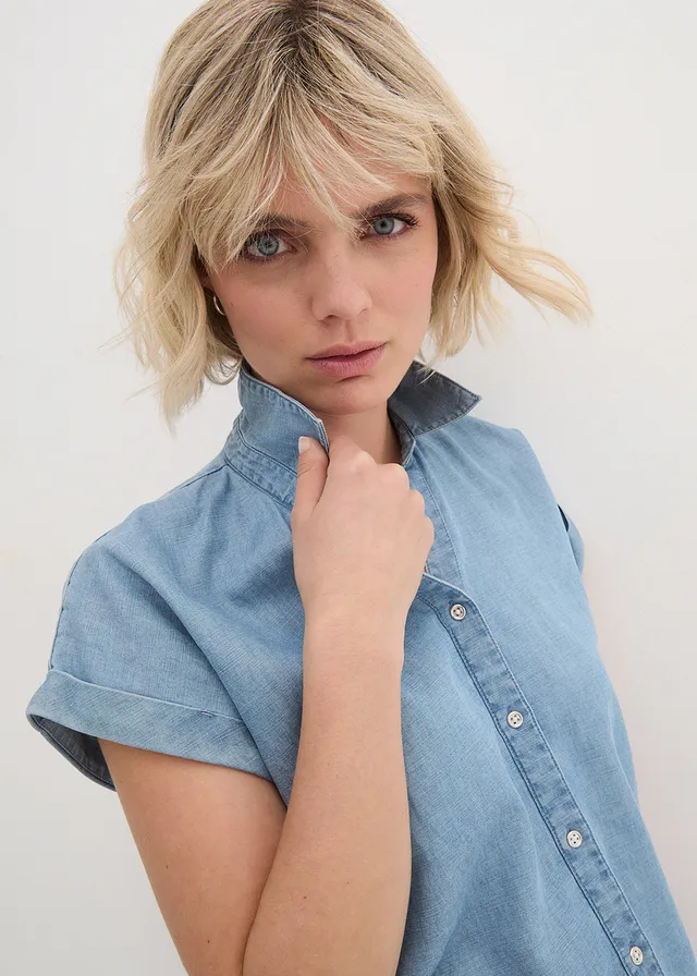 Chemise manches courtes en jean avec lin • bleu clair denim • product-page.page-title-suffix