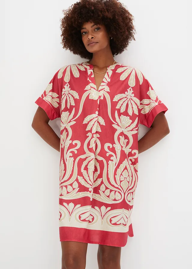 Robe-tunique, Couleur: rouge/crème