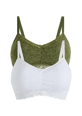 Pink Collection bralette zonder beugels (set van 2) met gerecycled polyamide • donkerkaki+wit • bonprix online shop