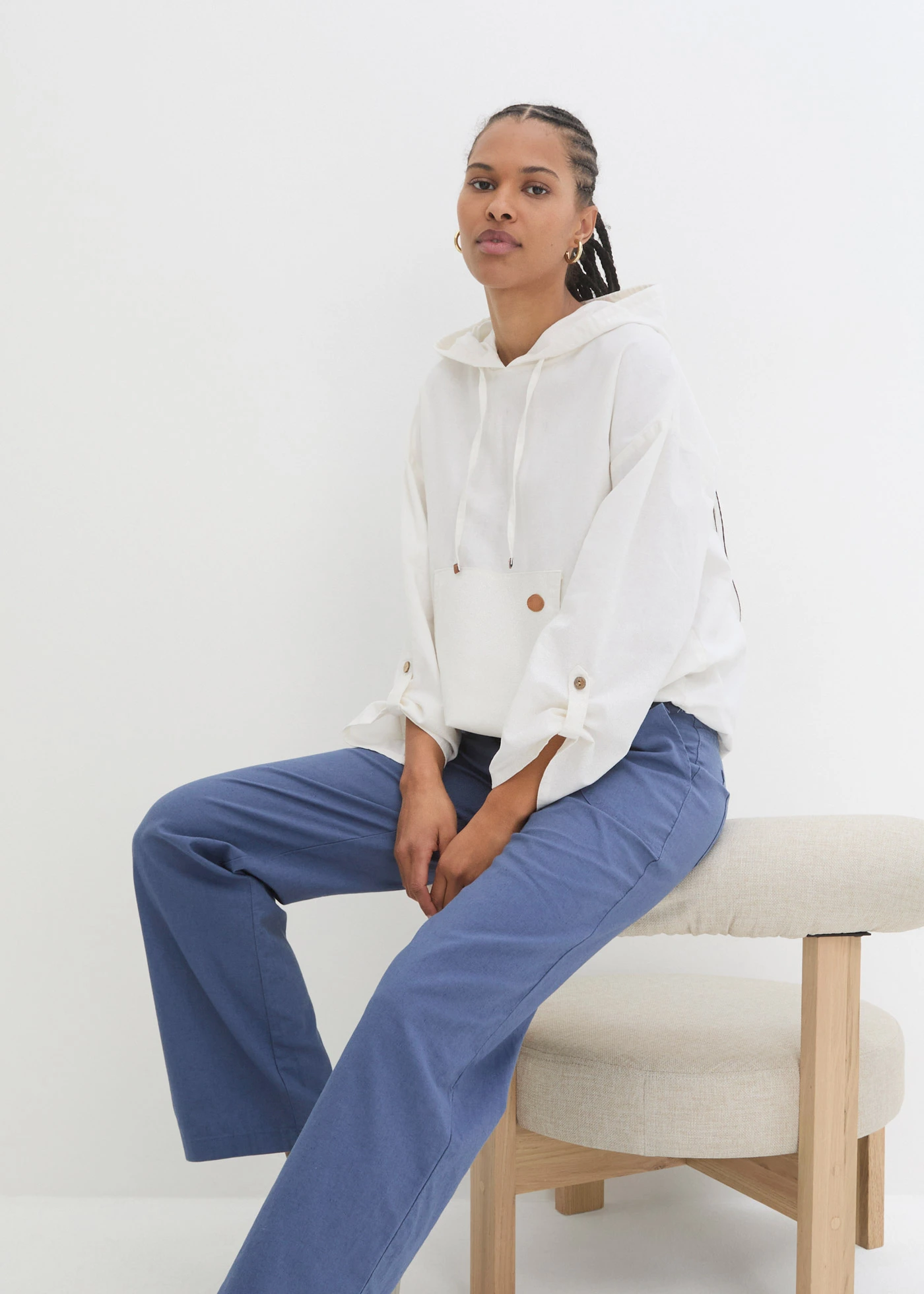 Blouse met capuchon van linnenmix • wit • bonprix online shop