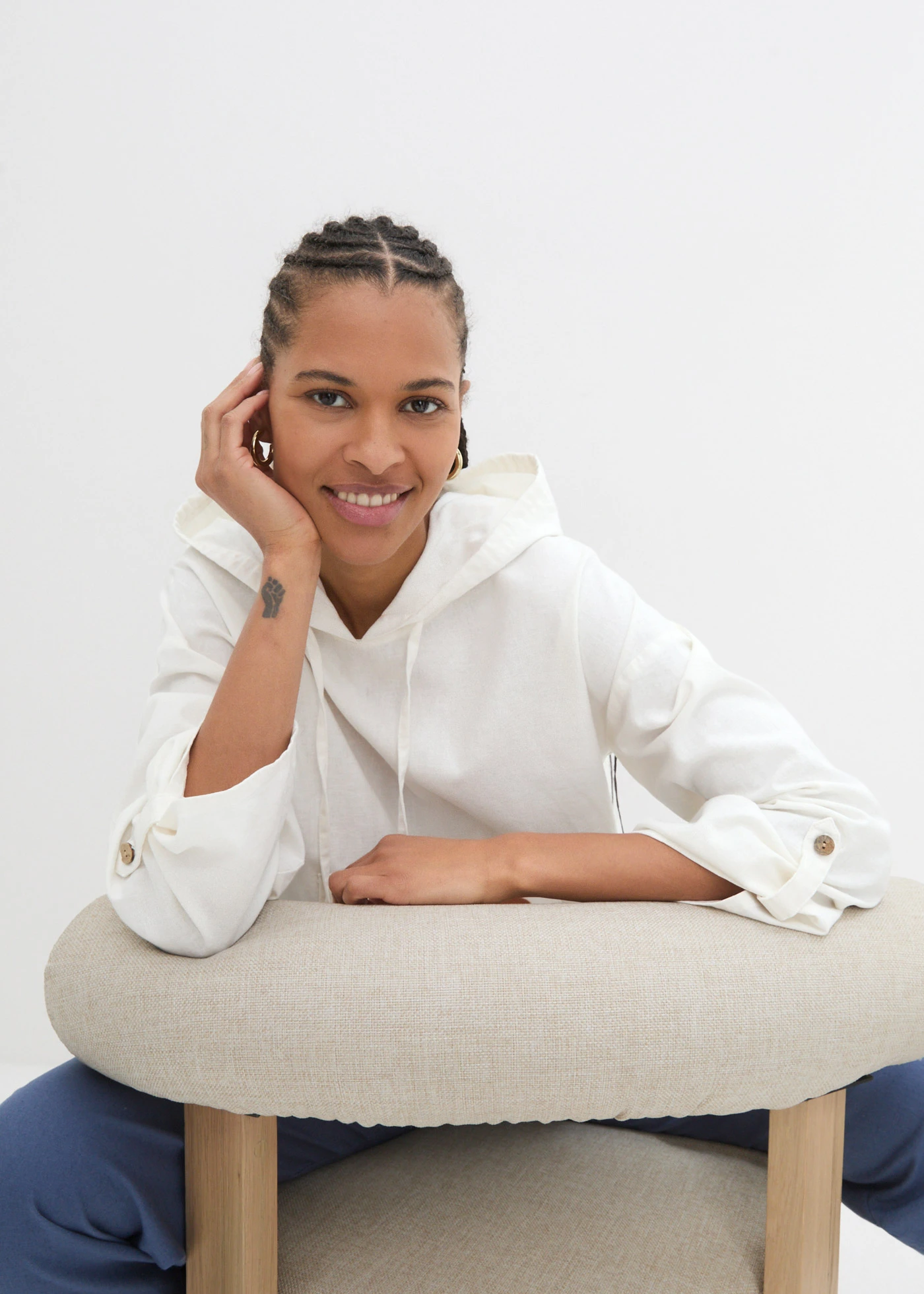 Blouse met capuchon van linnenmix • wit • bonprix online shop