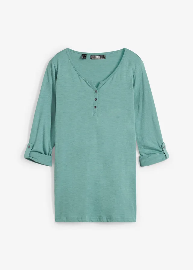 T-shirt manches longues à col boutonné, 100% coton