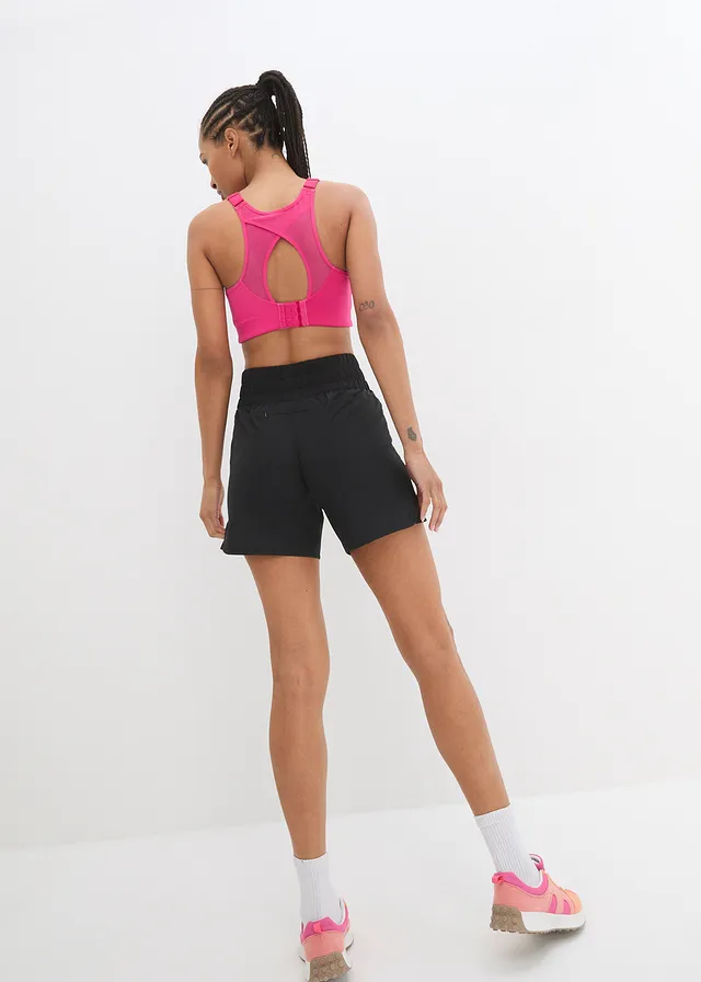 Short technique avec ceinture smockée, séchage rapide, Couleur: noir