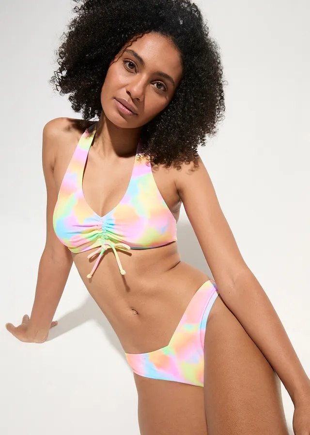 Halter bikini met rimpels (2-dlg. set), Kleur: lichtlimoen-roze-lichtblauw