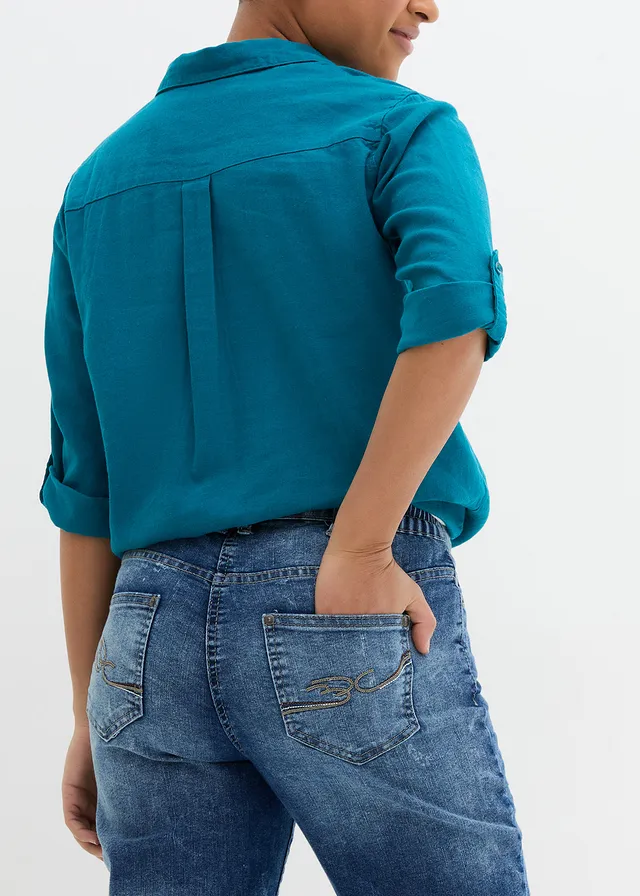 Jean droit, taille mi-haute, extensible • bleu denim • product-page.page-title-suffix