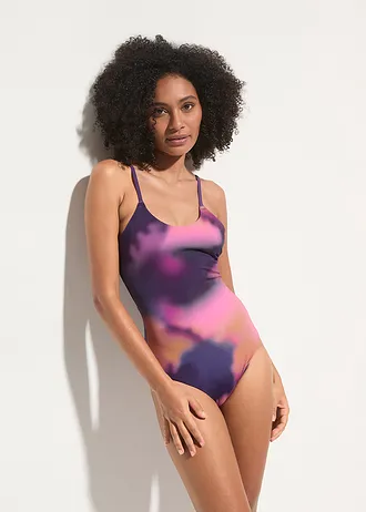 Oboustranné jednodílné plavky z recyklovaného polyamidu • fialová s potiskem • bonprix obchod