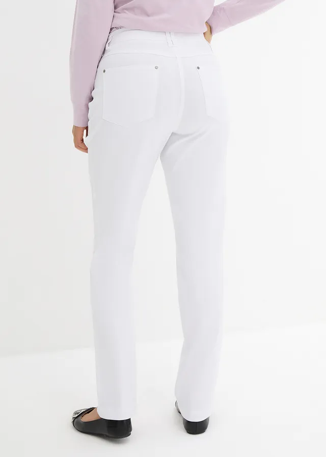Bengaline stretch broek met comfortband, straight • wit • product-page.page-title-suffix