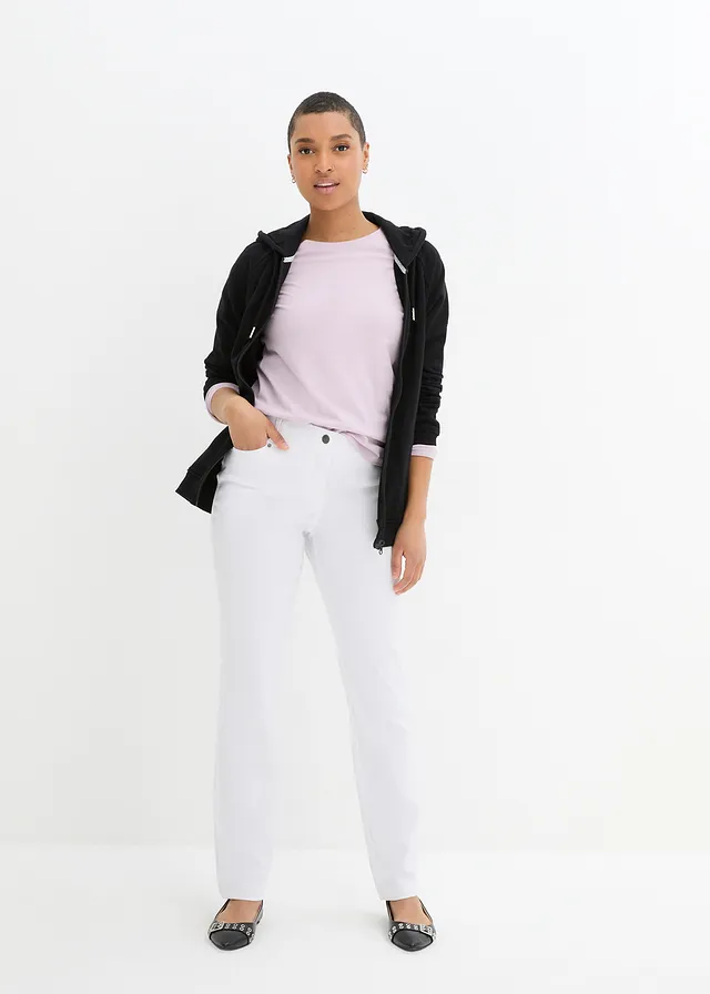 Pantalon droit en bengaline extensible, taille élastiquée • blanc • product-page.page-title-suffix