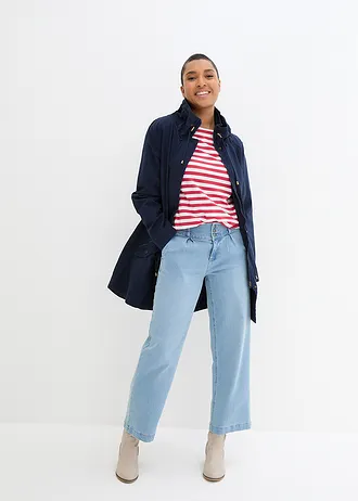 Korte katoenen parka met opstaande kraag, getailleerd • donkerblauw • bonprix online shop