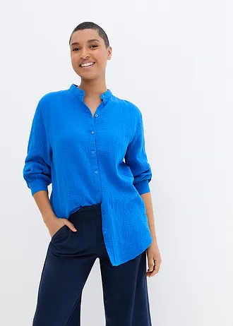 Lange blouse van luchtige mousseline, Kleur: azuurblauw