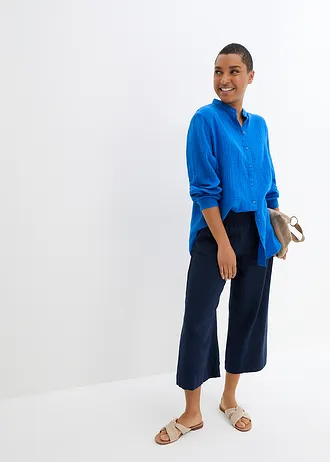 Chemisier long en gaze de coton, Couleur: bleu azur