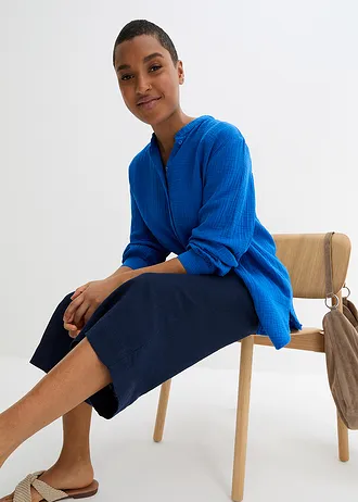 Lange blouse van luchtige mousseline • azuurblauw • bonprix online shop