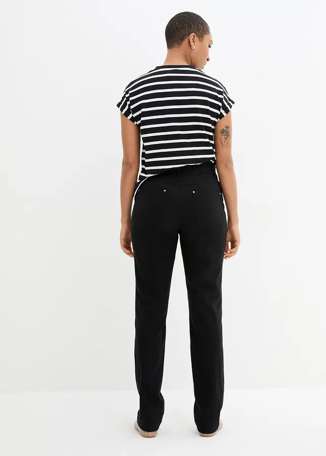 Bengaline stretch broek met comfortband, straight, Kleur: zwart