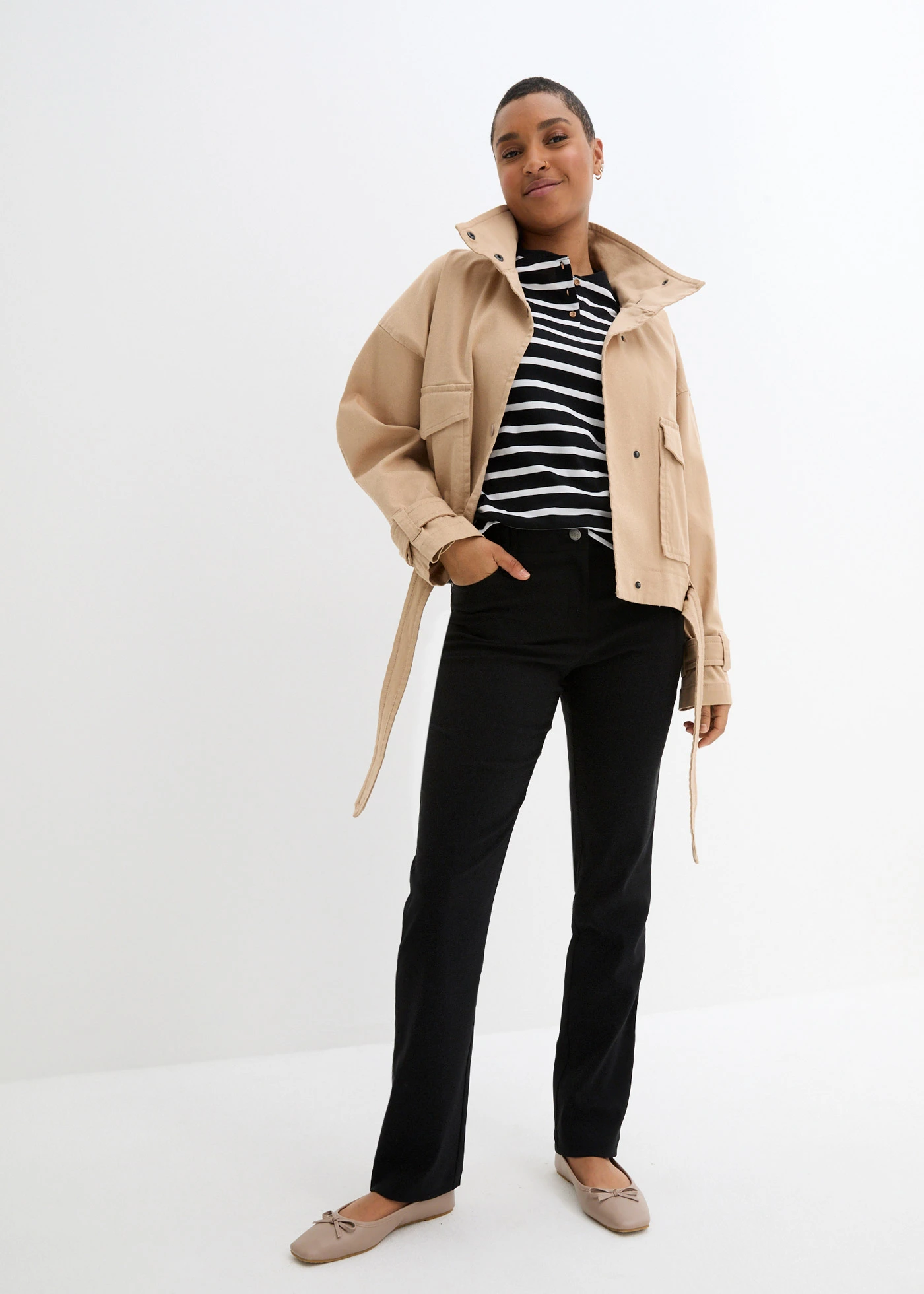 Pantaloni din bengalină, cu bată comodă, drepți • negru • magazin bonprix