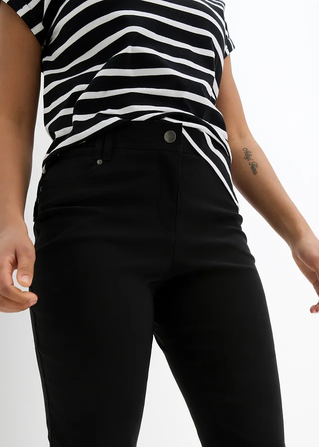 Pantalon droit en bengaline extensible, taille élastiquée • noir • product-page.page-title-suffix