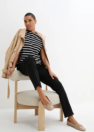 Pantalon droit en bengaline extensible, taille élastiquée • noir • Boutique bonprix