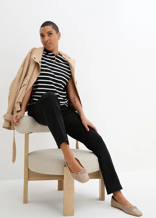 Pantaloni din bengalină, cu bată comodă, drepți • negru • magazin bonprix